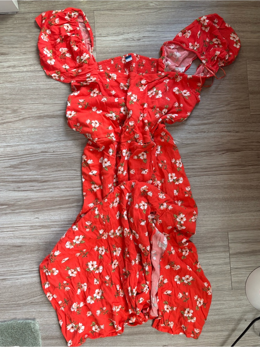 Old Navy Red Floral Smocked Waist Maxi Skirt